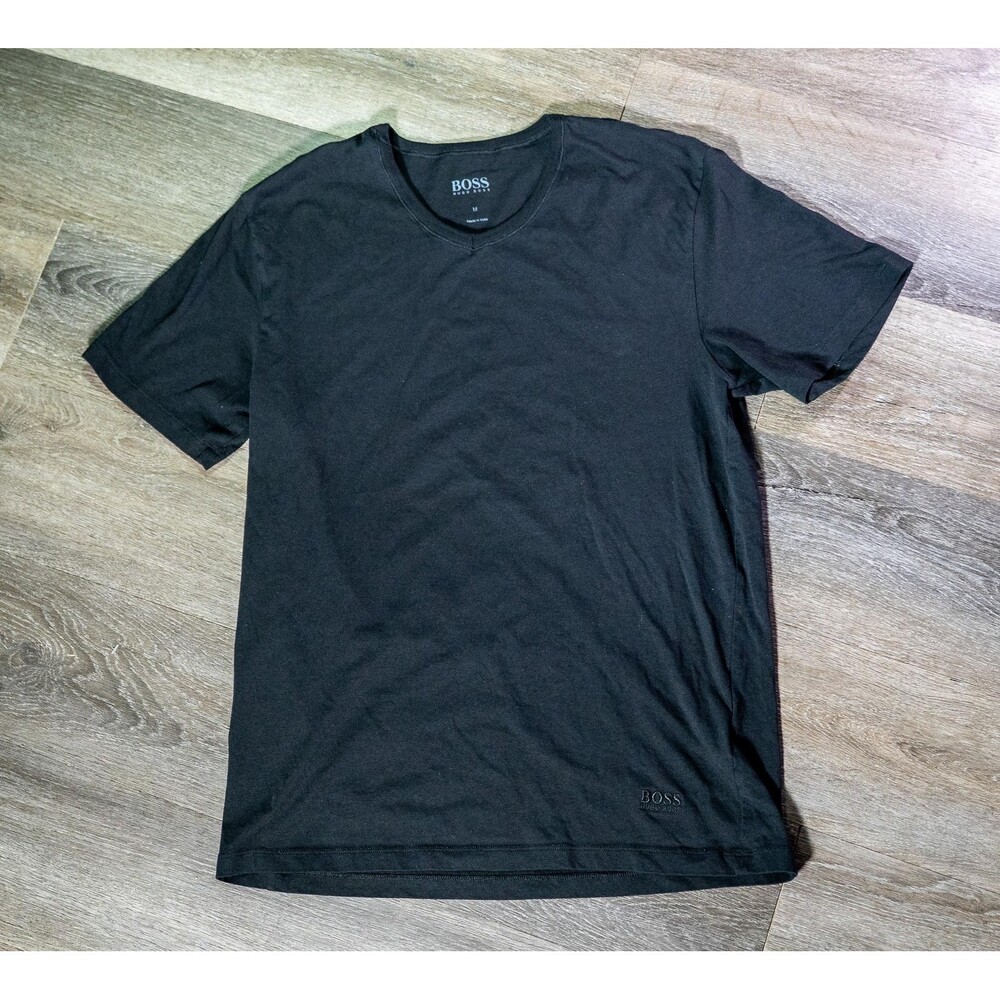 Hugo Boss Shirt Mens Medium Black Solid Crew Neck Casual Tee T-Shirt Top